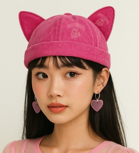 Kawaii cat ear hat in hot pink, navy, beige, and coal black — playful adjustable cutecore ddlg abdl little space kitty fashion