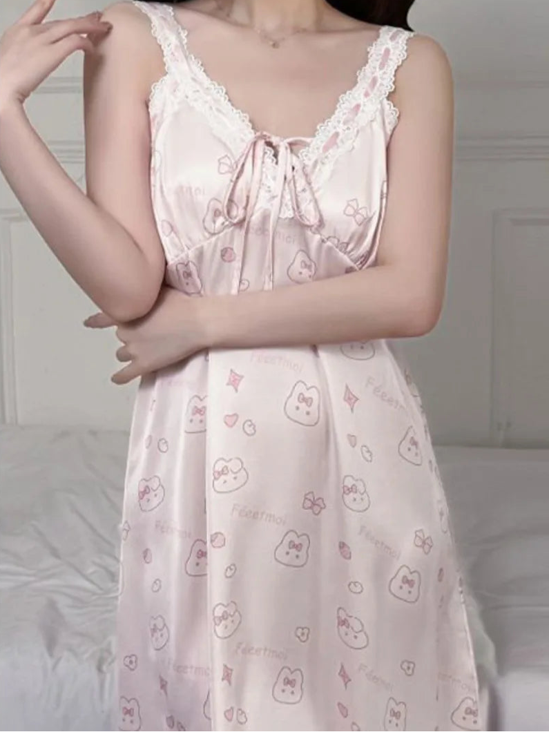 Kawaii Cat Night Dress Babycore style, cozy pastel sleepwear for cute ddlg vibes