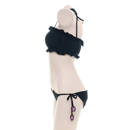 Kawaii catgirl peekaboo crop top lingerie with cheeky cat-shaped cutout, soft breathable fabric
