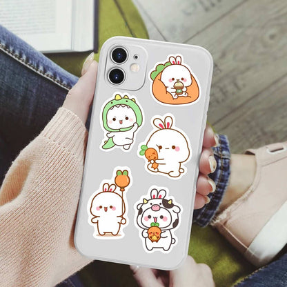 Kawaii couple sticker pack with little and caregiver designs, waterproof decals perfect for journaling and tech decor