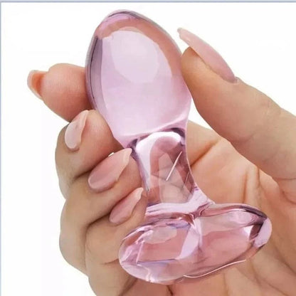 Elegant pink heart glass plug for gentle play, softcore collection, or kawaii adult gift.