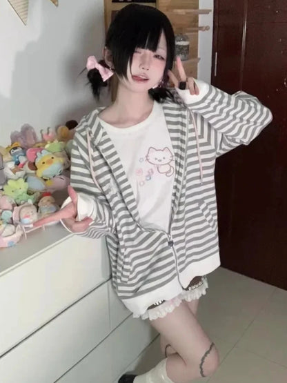 Lilac long sleeve baby tee with cubic kitten embroidery, lace trim, and soft fit for DDLG ABDL soft girl outfits