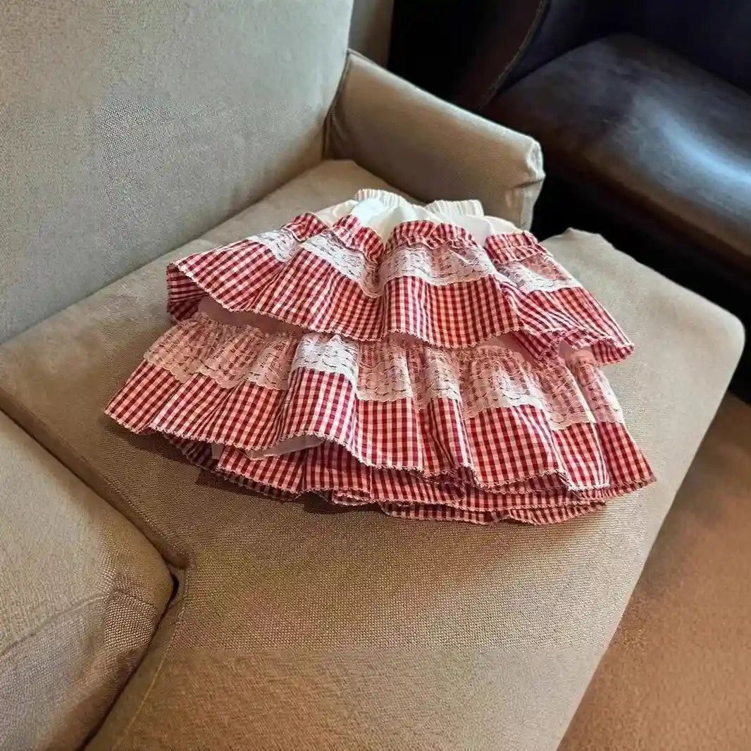 Playful plaid ruffle skirt for prairie-inspired cutecore outfits