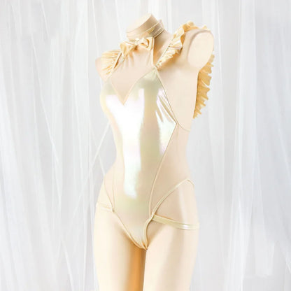 Cutecore Creamy BunBun bodysuit featuring glossy fabric, bow detail, and bunny accent