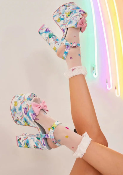 Kawaii cutecore Honey Drip & Rainbow Trips Heels, pastel ddlg abdl chunky platform shoes with dreamy cloud soles