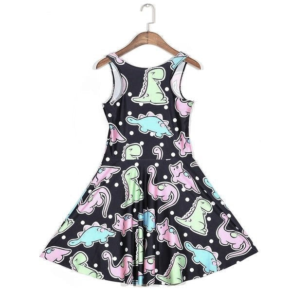 Kawaii Dino Polka Dot Dress with pastel dinosaurs, fun spinning skirt, cutecore DDLG ABDL style