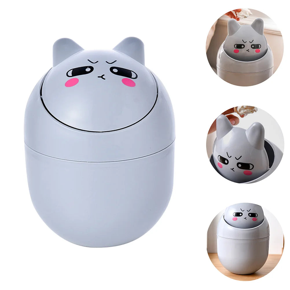 Light grey Kawaii Face Expressions Mini Trash Can, durable plastic and kawaii style