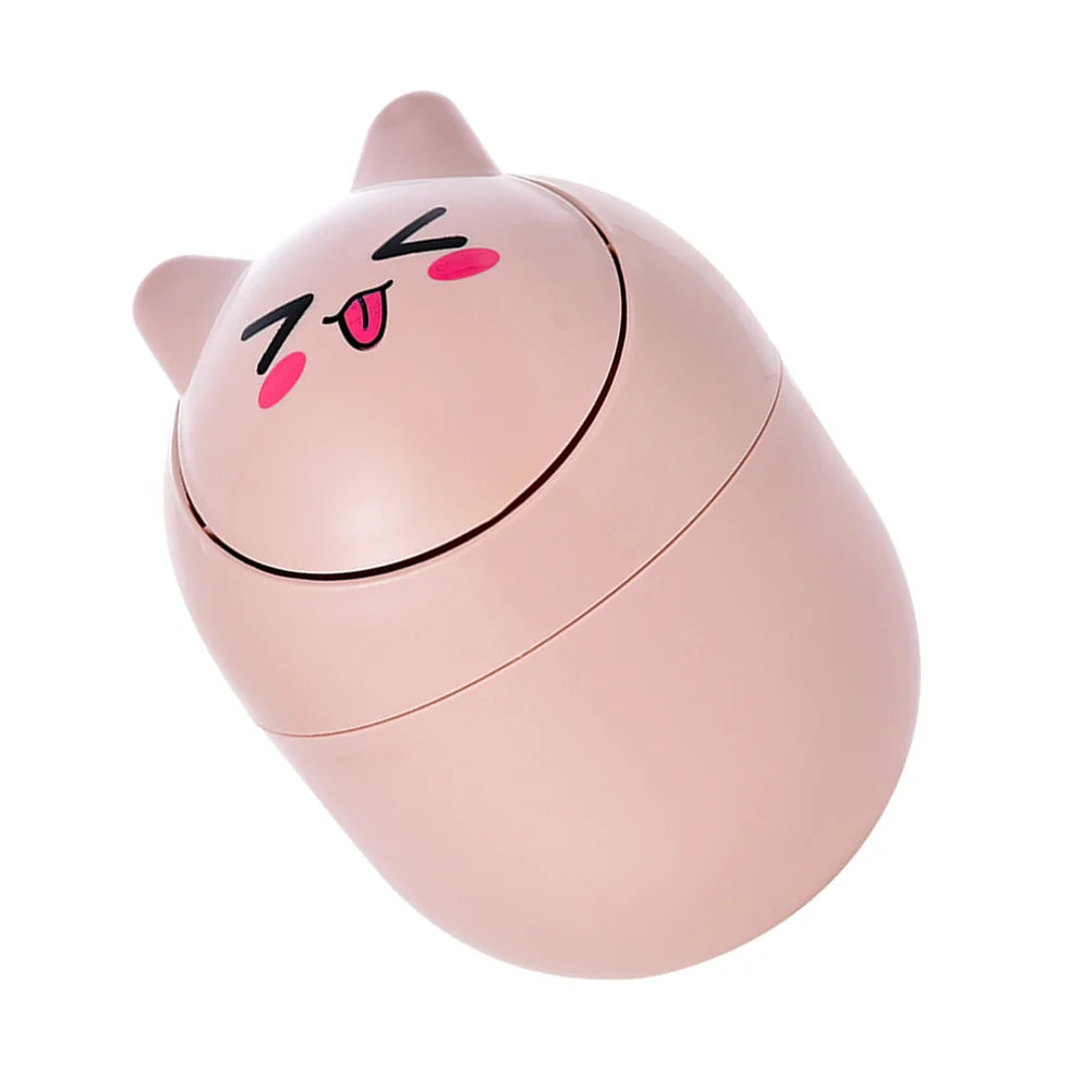 Pastel pink Kawaii Face Expressions Mini Trash Can with cheeky grin design