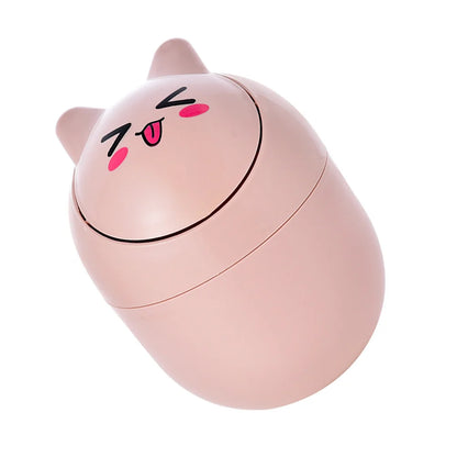 Pastel pink Kawaii Face Expressions Mini Trash Can with cheeky grin design