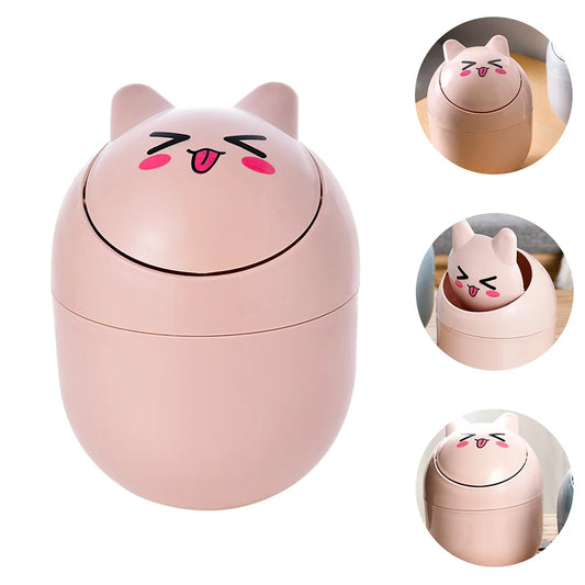 Pink Kawaii Face Expressions Mini Trash Can with cute smile design, pastel aesthetic