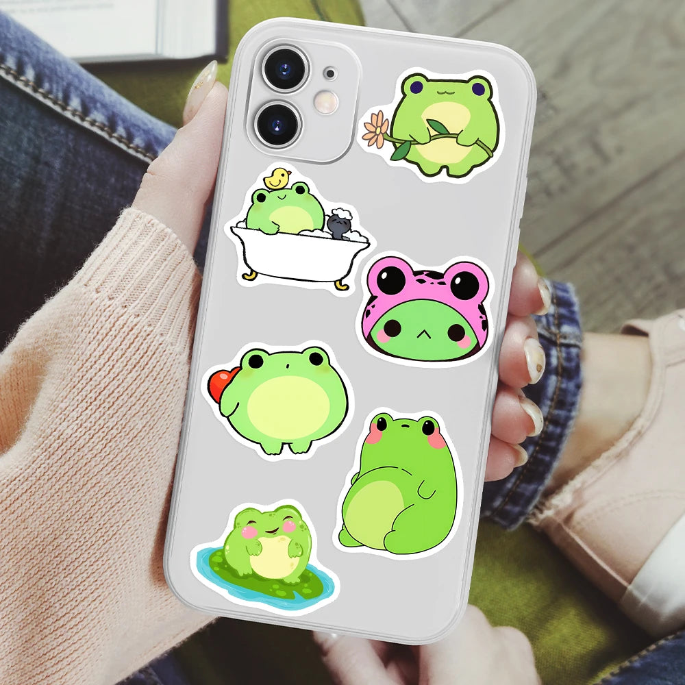 10-piece kawaii frog sticker set with waterproof vinyl decals for laptop and journal decoration
