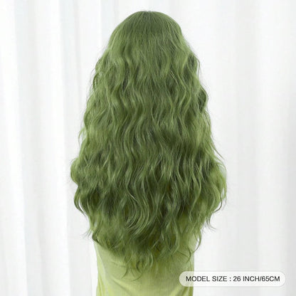 Kawaii soft green wig with bangs, ideal for cosplay, dress-up, and adding a magical touch to outfits