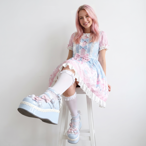 Kawaii Heart Buckle Wedge Shoes