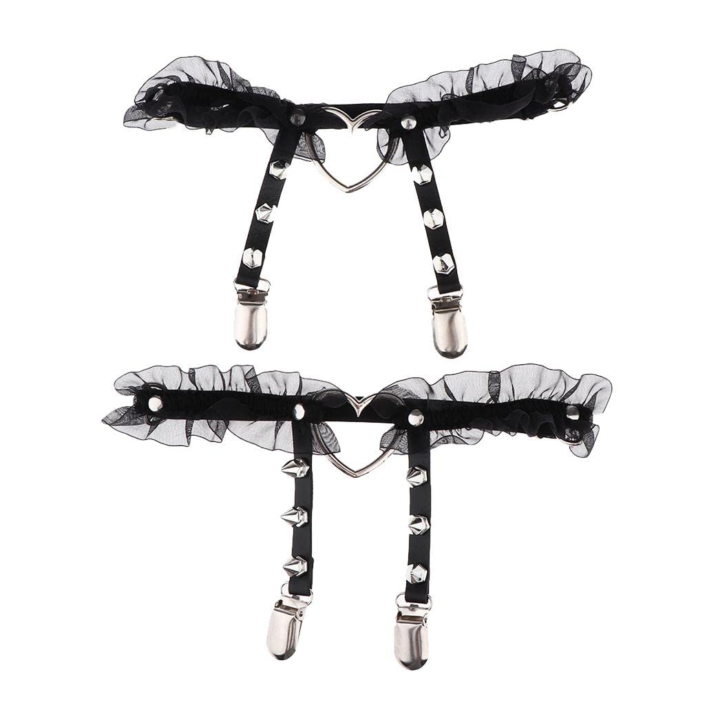 Kawaii heart frill garter with spikes, pastel goth and cute baddie style