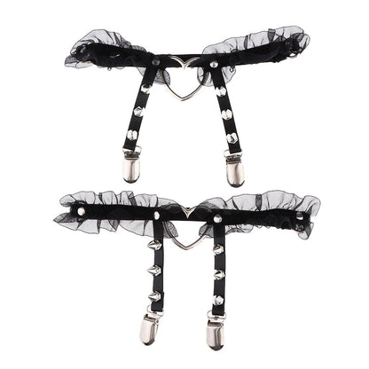 Kawaii heart frill garter with spikes, pastel goth and cute baddie style