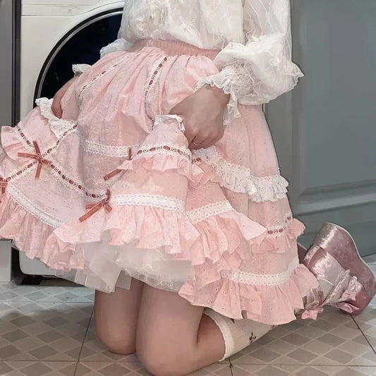 Kawaii Hime lace bow skirt with frilly trim for DDLG and ABDL kawaii fashion