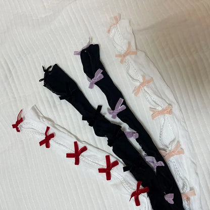 Collection of Kawaii Lace Ribbon Arm Bolero Gloves in multiple colors, full-arm lace with ribbons, perfect for little space, cosplay, and cutecore fashion