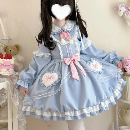 Kawaii Lolita Frill Dress featuring layered ruffles and sweet heart details, perfect for DDLG fashion
