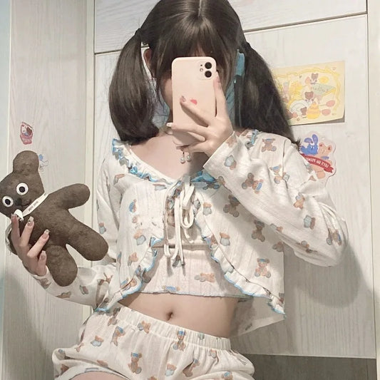 Kawaii Lolita Teddy Bear sleepwear set soft breathable fabric relaxed fit