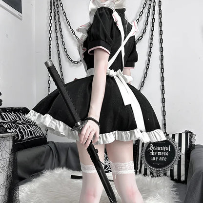 Kawaii maid dress cosplay easy to care for, hand wash and hang dry fabric with delicate frills