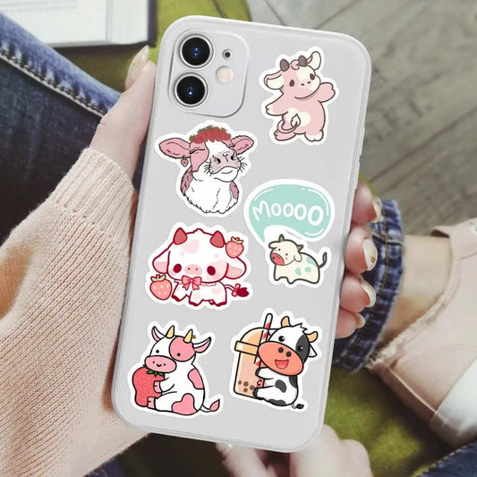 Kawaii milk and cow stickers, 10-piece pack for cute decorating of laptops, journals, and scrapbooks