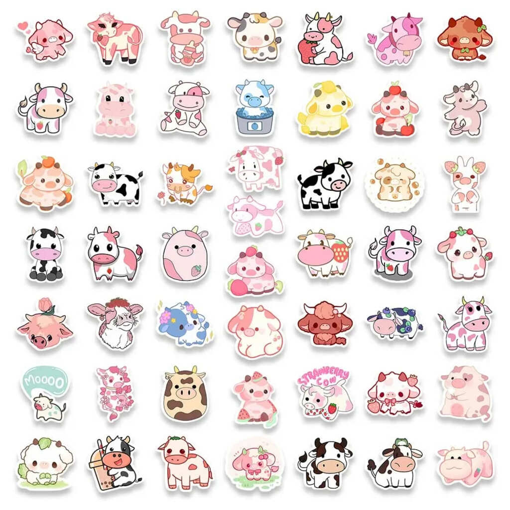 10-piece kawaii moo and milk sticker set for decorating phones, journals, and laptops
