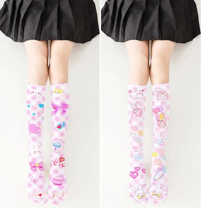 Adorable pastel stockings with ribbons, hearts, and playful paw prints, perfect for kawaii cutecore fashion