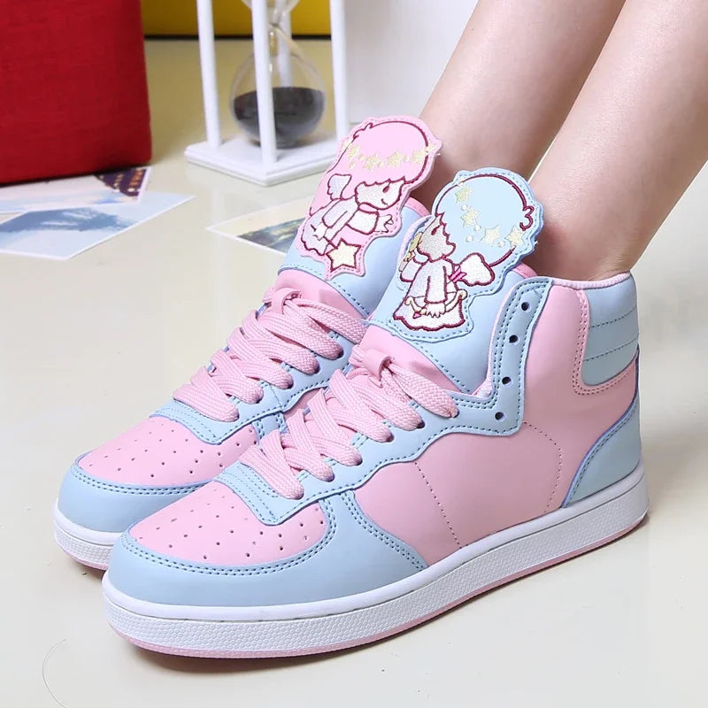 Kawaii pastel cherub sneakers with angel wings design, dreamy cutecore style for DDLG & ABDL outfits