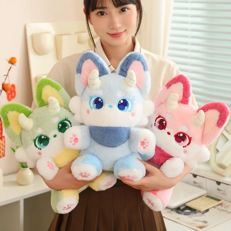 Kawaii pastel dragon plushie with fantasy princess aesthetic for cozy cutecore bedroom decor