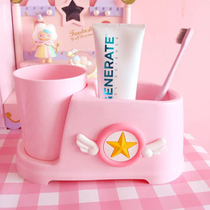 Kawaii Pink Bathroom Duo Cups with magical star and wings design, perfect for aesthetic little space setups 🌸💎