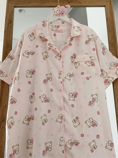 Kawaii pink sleep set with cute bear pattern, lightweight and comfy, designed for ABDL and DDLG softwear lovers