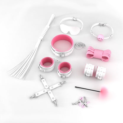 10 piece DDLG pink pearl bondage and cosplay kit for playful roleplay, kawaii fantasy, and cute aesthetic vibes
