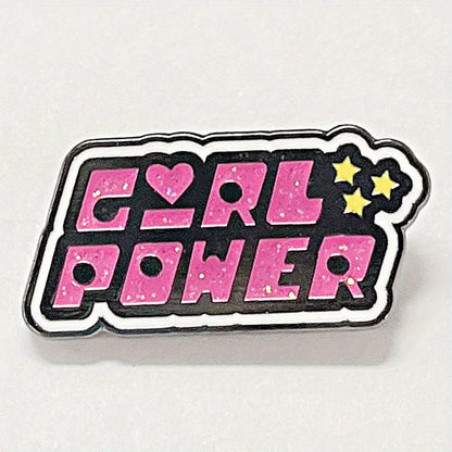 Compact kawaii pink girl power pin, ideal for layering on backpacks and jackets