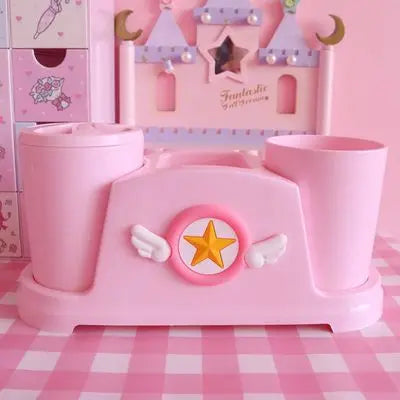Kawaii Pink Magic Bathroom Cutie Set with two pastel cups and star & wings design for little space and cutecore vibes 🌸✨