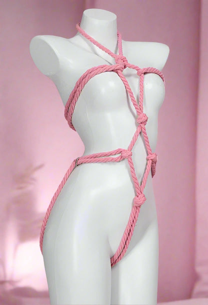 Kawaii pink rope set for DDLG roleplay, full-body restraint with delicate charm and beginner-friendly design