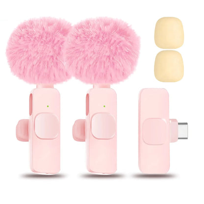 Kawaii pink wireless mic featuring intelligent noise reduction and crystal-clear audio