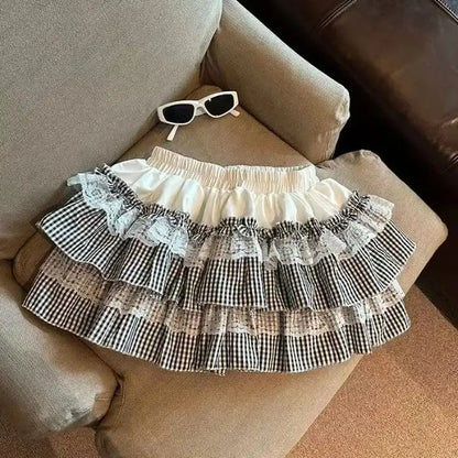 Flowy plaid prairie ruffle skirt for playful DDLG style