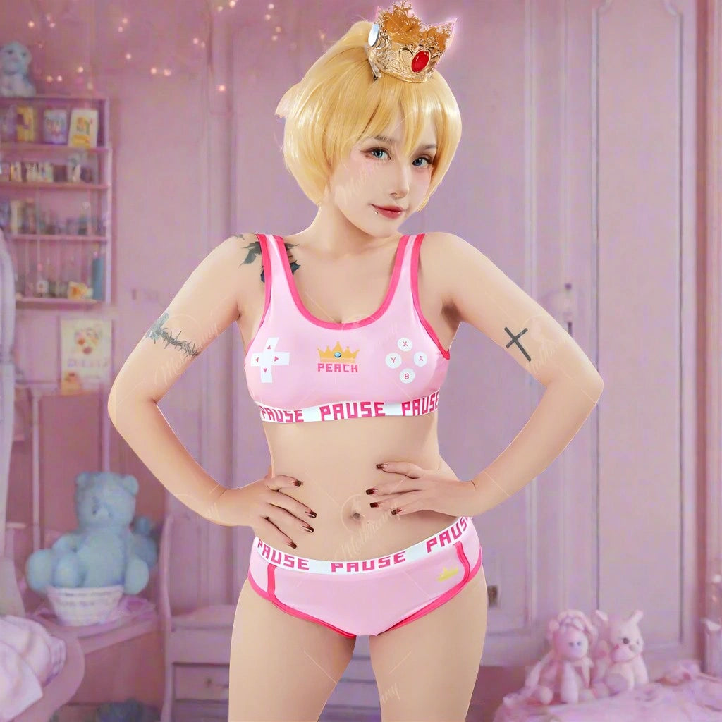 Kawaii princess gamer loungewear set with soft breathable fabric and pastel cutecore pixel details for ABDL and DDLG