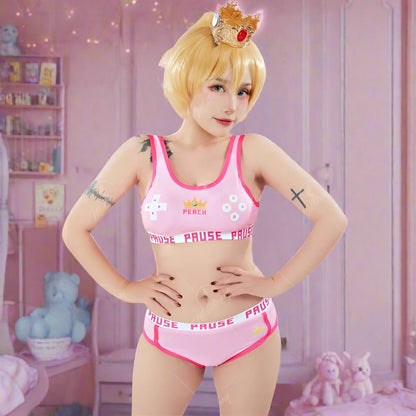 Kawaii princess gamer loungewear set with soft breathable fabric and pastel cutecore pixel details for ABDL and DDLG
