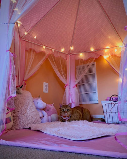 Kawaii princess play tent with breathable mesh panels for ABDL, DDLGirl, and cozy little space aesthetics