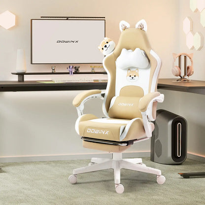 Kawaii Princess Throne Gaming Chair in Beige, pastel kawaii chair with ergonomic design and cute animal ears