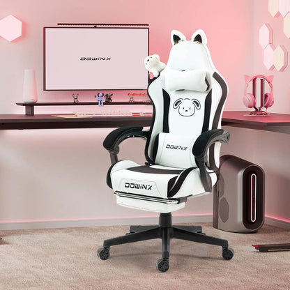 Kawaii Princess Throne Gaming Chair Black White Dog, plush ergonomic chair with cute dog ears for cutecore setups