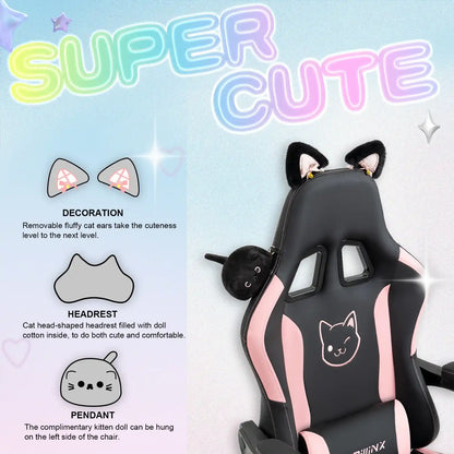 Kawaii Princess Throne Gaming Chair, pastel ergonomic chair with cute animal ears for kawaii and DDLG style