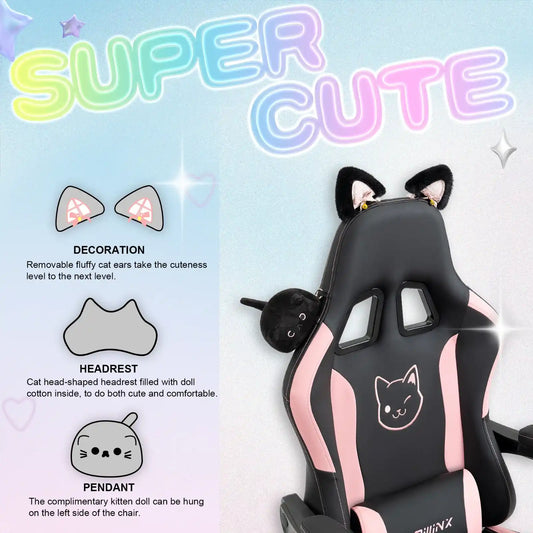 Kawaii Princess Throne Gaming Chair, pastel ergonomic chair with cute animal ears for kawaii and DDLG style
