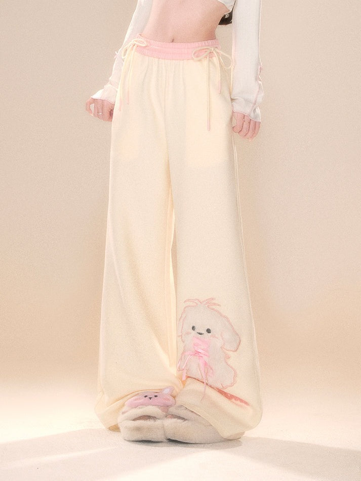 Kawaii soft puppy lace wide-leg pants, breathable and flowy, perfect for DDLG and ABDL little space outfits.