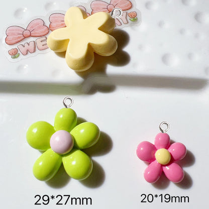 Kawaii rainbow flower resin charms set perfect for DIY bracelets, earrings, and keychains