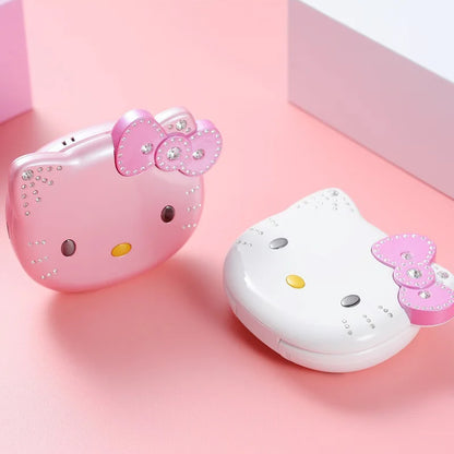 Kawaii retro flip phone in pink and white variants with cute Y2K aesthetic
