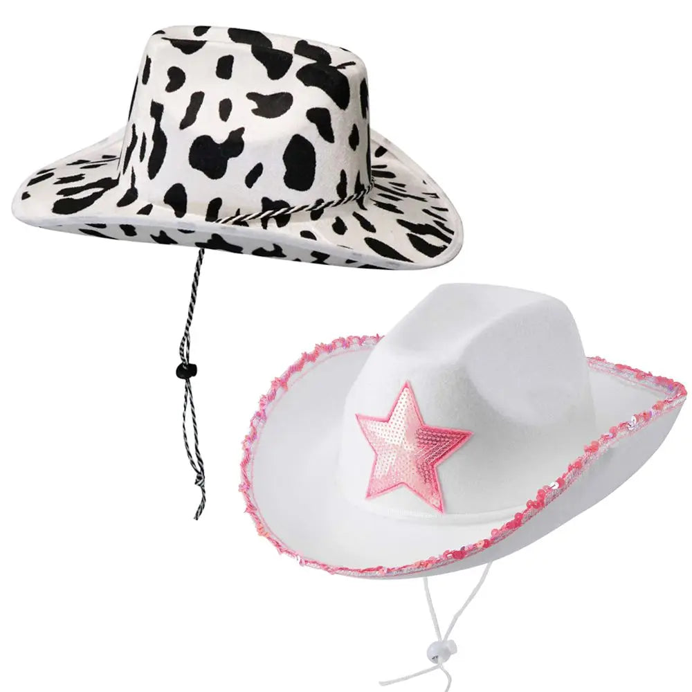 Kawaii Shooting Star Cowgirl Hat pastel pink accents on white base for soft girl and babycore outfits