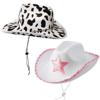 Kawaii Shooting Star Cowgirl Hat pastel pink accents on white base for soft girl and babycore outfits