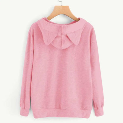 Back view of kawaii sleepy kitty graphic hoodie, DDLGirl anime style